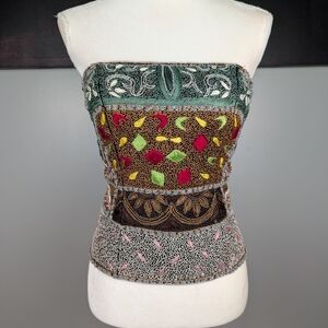 Colorful Strapless Embroidered Top